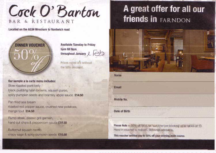 Cock O Barton Bar and Restaurant Flyer Page 2